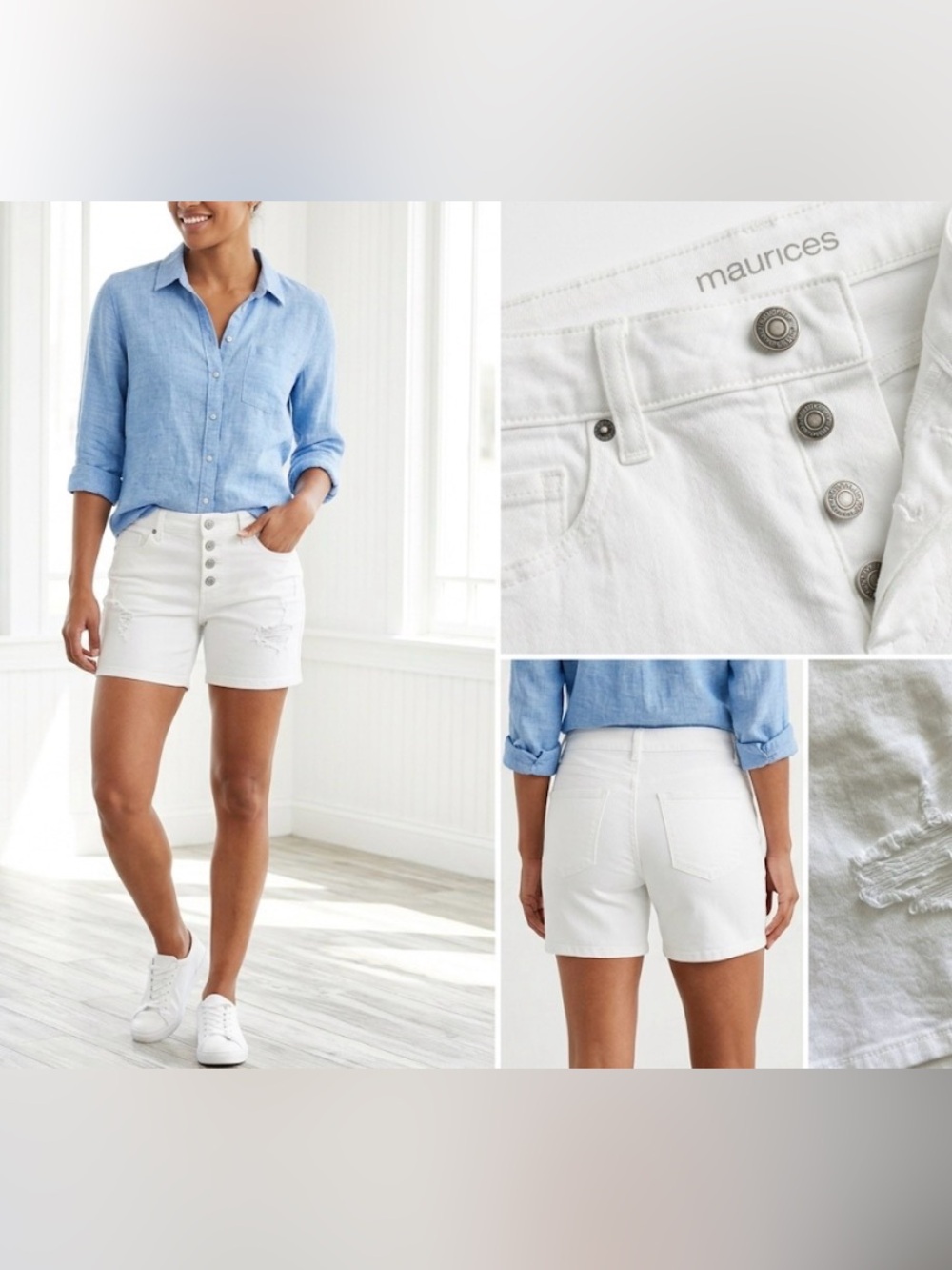 maurices White High-Rise Button-Front Denim Shorts size 6